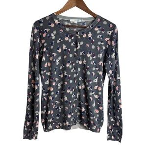 Boden Floral Long Sleeve 100% Wool Cardigan Sweater Print Size 10 Neutral Career